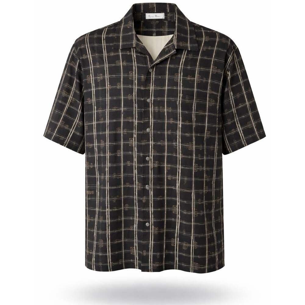 Burma Bibas Vintage Black 100% Silk Shirt Men's Size L Abstract Geometric